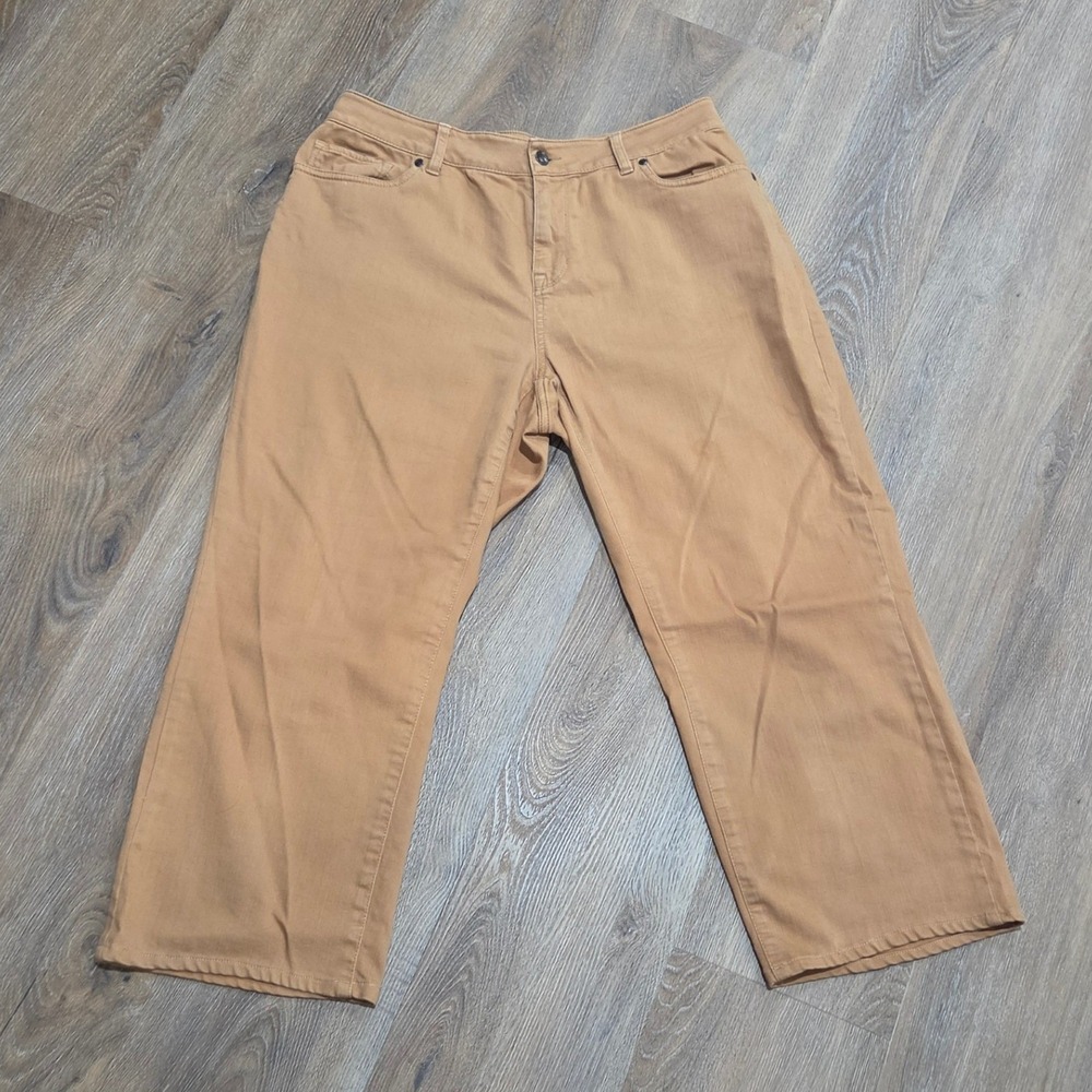 LL Bean Classic Fit Tan Straight Leg Pants Womens 12 Petite Brown Twill Casual